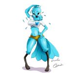  2019 anthro avian beak bird blue_eyes blue_feathers breasts camel_toe clothed clothing feathers female meme non-mammal_breasts simple_background skimpy smile solo spread_legs spreading topless tweetfur under_boob zigrock001 