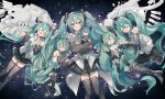  6+girls :d absurdres black_footwear black_gloves black_sleeves boots breasts brown_eyes brown_thighhighs chibi closed_eyes closed_mouth collared_shirt commentary detached_sleeves elbow_gloves feet_out_of_frame gloves green_hair green_necktie grey_shirt hair_between_eyes hand_grab hands_up hatsune_miku hatsune_miku_(append) hatsune_miku_(nt) hatsune_miku_(vocaloid3) hatsune_miku_(vocaloid4) hatsune_miku_happy_16th_birthday_-dear_creators- highres long_hair long_sleeves mini_person minigirl multiple_girls navel necktie non-web_source partially_fingerless_gloves piano_keys piapro sazanami_(ripple1996) see-through_clothes see-through_sleeves shirt sleeveless sleeveless_shirt sleeves_past_wrists small_breasts smile space star_(sky) star_(symbol) thigh_boots thighhighs tie_clip twintails v4x very_long_hair vocaloid vocaloid_append white_shirt wide_sleeves wings 