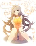  breasts highres large_breasts long_hair looking_at_viewer mamuru original simple_background solo swimsuit translation_request very_long_hair white_background 