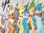  anthro eevee eeveelution espeon flareon glaceon jinya jolteon leafeon nintendo pok&#233;mon pok&#233;morph pok&eacute;mon pose scarf umbreon vaporeon video_games 