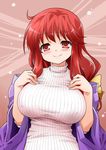  akou_roushi alternate_costume blush bow breasts covered_nipples hair_bow kotohime large_breasts long_hair looking_at_viewer red_eyes red_hair ribbed_sweater smile solo sweater touhou touhou_(pc-98) 