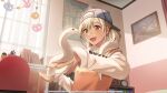  1girl albino amusement_park animal azusawa_kohane baseball_cap blonde_hair book bookshelf brown_eyes calendar_(object) chair clock copyright_name count_pearl_(project_sekai) crypton_future_media curtains desk english_commentary hair_between_eyes hat highres holding holding_animal kadeart looking_at_animal official_art open_mouth orange_sweater_vest piapro picture_frame project_sekai red_eyes reverse_outfit second-party_source sega sidelocks smile snake snake_on_shoulder snake_wrapped_around_neck solo sweater sweater_vest twintails upper_body white_snake white_sweater 