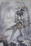 ash bow_(weapon) dantalian_letrou dragon faellin female fire ranged_weapon sergal snow tree weapon winter 