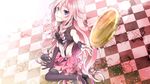  bare_shoulders blue_eyes boots braid checkered checkered_floor coin elbow_gloves fingerless_gloves gloves ia_(vocaloid) long_hair looking_at_viewer pink_hair sitting skura01 solo thigh_boots thighhighs twin_braids vocaloid wariza 