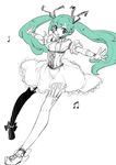  aqua_eyes aqua_hair bad_id bad_pixiv_id corset dress hatsune_miku long_hair monochrome musical_note open_mouth simple_background sketch solo spot_color thighhighs tobi_(one) twintails vocaloid white_background 
