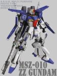  3d aeug beam_cannon beam_rifle character_name commentary_request energy_gun english_text grey_background gundam gundam_zz highres machinery mecha mecha_focus mobile_suit no_humans realistic robot roundel science_fiction shield tomholy v-fin weapon zz_gundam 