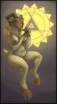 3_eyes 4_horns absurd_res alien anthro areola belly big_areola breasts brown_body brown_skin female floating fur hi_res horizontal_pupils horn multi_eye multi_horn navel neck_tuft nipples nomai nude outer_wilds protatypo pubes pupils short_tail solanum_(outer_wilds) solo tail tan_body tan_fur tuft wide_hips yellow_eyes