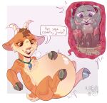 absurd_res ambiguous_gender anthro belly big_belly blue_sky_studios bodily_fluids bovid caprine crossover dialogue digestion disney duo female feral feral_pred ferdinand_(film) goat hand_on_belly hi_res inside internal judy_hopps lagomorph leporid licking licking_lips lupe_(ferdinand) lying mammal nude on_back oral_vore rabbit samusvornycorner stomach_acid struggling struggling_prey talking_to_prey tongue vore whistle_(object) whistle_around_neck zootopia