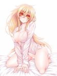  bad_id bad_pixiv_id barefoot blonde_hair breasts cleavage collarbone covered_nipples full_body large_breasts long_hair looking_at_viewer naked_shirt red_eyes sakura-sou_no_pet_na_kanojo see-through shiina_mashiro shirt simple_background sitting solo suzuneko_(yume_no_kyoukai) very_long_hair white_background white_shirt 