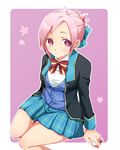  amatsuka_megumi_(gj-bu) blush bow cardigan folded_ponytail gj-bu long_sleeves mironomeo petals pink_eyes pink_hair school_uniform short_hair solo 