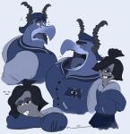 3_eyes anthro avian beak blue_clothing bored bottomwear brock_pearson buckteeth claire_wheeler clothing disney duo eyelashes eyes_closed female grey_body hair half-closed_eyes hands_behind_back hoodie horn humanoid jacket laugh looking_aside male midnightconcepts monster monsters_inc monsters_university multi_eye narrowed_eyes noseless open_beak open_mouth pixar short_hair signature simple_background skirt smile surprised_expression sweater teeth topwear