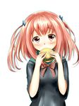  bow breasts dai-juuichi_koukuu_kantai food hair_ornament hairclip hamburger hataraku_maou-sama! red_eyes red_hair sasaki_chiho solo twintails 
