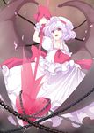  bat_wings breaking chain fang frills hat heart highres lavender_hair red_eyes remilia_scarlet solo spear_the_gungnir touhou watase_rei wings 