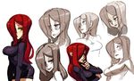  1girl alex_ahad breasts concept_art cross cross_necklace hair_over_one_eye highres large_breasts long_hair parasoul_(skullgirls) red_hair skirt skullgirls solo sweater yellow_eyes 