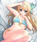  bad_id bad_pixiv_id bikini blonde_hair blue_bikini blue_eyes boku_wa_tomodachi_ga_sukunai bug butterfly butterfly_hair_ornament hair_ornament highres insect kashiwazaki_sena long_hair lying misaty solo swimsuit 