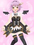  feathers hair_ornament idolmaster idolmaster_cinderella_girls koshimizu_sachiko open_mouth pink_hair smile solo sr_soba thighhighs wings wrist_cuffs yellow_eyes 