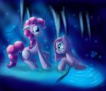  animal_ears blue_eyes cutie_mark duality duo equine female feral friendship_is_magic fur hair hieronymuswhite horse inside mammal mirror_pool my_little_pony pink_fur pink_hair pinkamena_(mlp) pinkie_pie_(mlp) pony square_crossover water 