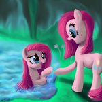  cutie_mark deathpwny duality duo equine female feral flower friendship_is_magic hair horse mammal mirror_pool my_little_pony pink_hair pinkamena_(mlp) pinkie_pie_(mlp) pony straight_hair water 