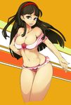  amagi_yukiko bare_shoulders bikini black_eyes black_hair breasts cleavage collarbone flower groin hairband lace lace-trimmed_bikini large_breasts long_hair looking_at_viewer navel open_mouth persona persona_4 red_flower red_rose rose slugbox solo swimsuit 