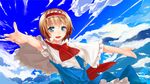  alice_margatroid blonde_hair blue_eyes cape cloud day frills hairband highres outstretched_arms pino_(birthdayparty) short_hair sky solo touhou 