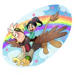  beak black_hair clothing crossover eyewear fallout_equestria female feral friendship_is_magic goggles gryphon hair human legwear madmax mammal my_little_pony original_character rainbow skirt smile socks thigh_highs vanellope_von_schweetz wings wreck-it_ralph yellow_eyes 