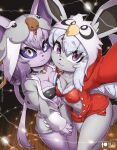 anthro biped blush bodily_fluids bra breast_squish breasts breasts_frottage clothed clothing duo eeveelution espeon eyelashes female female/female generation_2_pokemon hair hi_res jacket looking_at_viewer nintendo pokemon pokemon_(species) pupils rilex_lenov simple_background smile squish sweat thick_thighs topwear underwear