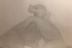 abelisaurid absurd_res ambiguous_gender blood bodily_fluids carnotaurus carnotaurus_robustus_floridaensis clenched_teeth dinosaur dinosaur_(disney) duo earhole eye_gouge eye_gouging eyes_closed female feral fight graphite_(artwork) hand_spike hi_res horn iguanodon iguanodontid monochrome neera open_mouth ornithischian osteoderms paleonproductions prehistoric_species punch reptile scales scalie sharp_teeth simple_background size_difference spikes spikes_(anatomy) stab_wound teeth theropod traditional_media_(artwork) violence