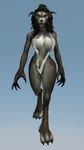  3d animated big_breasts bikini black_hair black_nose braids breasts canine claws clothed clothing female fur gradient_background grey_fur hair leman looking_at_viewer mammal nipples paws skimpy sling_bikini solo swimsuit thighs tight_clothing video_games walking warcraft were werewolf wolf worgen world_of_warcraft 
