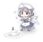  bad_id bad_pixiv_id bird blue_eyes crying dress hat letty_whiterock melting purple_hair scarf short_hair snow snowman touhou white_scarf yuasan 