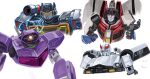  absurdres amazuya_azuma arm_cannon autobot decepticon glowing highres looking_at_viewer multiple_boys no_humans open_mouth ratchet_(transformers) red_eyes robot shockwave_(transformers) smile soundwave_(transformers) starscream transformers transformers_one weapon 