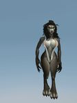  3d animated big_breasts bikini black_hair blue_background bouncing_breasts braids breasrs breasts canine clothed clothing dancing female fur gradient_background grey_fur hair lady_gaga leman mammal nipple_slip nipples paws plain_background skimpy sling_bikini solo standing swimsuit thighs tight_clothing video_games warcraft were werewolf wolf worgen world_of_warcraft 