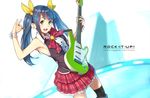  armpits blue_hair efmoe guitar instrument long_hair open_mouth original plectrum skirt sleeveless smile solo thighhighs twintails 