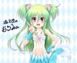  bad_id bad_pixiv_id green_hair jewelry long_hair mermaid monster_girl muromi-san namiuchigiwa_no_muromi-san necklace open_mouth red_eyes seashell shell siyusiyu13 smile solo twintails two_side_up 