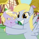  absurd_res amber_eyes beavernator blonde_hair cub daughter derpy_hooves_(mlp) diaper dinky_hooves_(mlp) duo equine female feral friendship_is_magic fur grass grey_fur grin hair hands_up hi_res holding horn horse house looking_at_viewer mammal mother multi-colored_hair my_little_pony open_mouth outside parent pegasus pony purple_fur sky smile tongue two_tone_hair unicorn wing_boner wings yellow_eyes young 