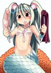  bad_id bad_pixiv_id condom dildo egg_vibrator fang flat_chest green_hair jewelry long_hair mermaid midriff monster_girl muromi-san namiuchigiwa_no_muromi-san necklace nenemaru red_eyes roe scales seashell shell smile solo teeth twintails two_side_up vibrator whip 