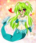  bad_id bad_pixiv_id green_hair heart jewelry mermaid monster_girl muromi-san namiuchigiwa_no_muromi-san necklace red_eyes seashell shell shirokuro_saika solo twintails two_side_up 