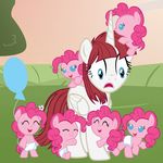  balloon beavernator blue_eyes clones cub equine eyes_closed female feral flower friendship_is_magic hair hi_res horn horse hug lauren_faust_(character) mammal my_little_pony navel open_mouth outside pink_hair pinkie_pie_(mlp) pony red_hair winged_unicorn wings young 