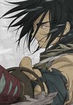  black_hair male_focus nanashi_(stranger) red_eyes saito_tsunenori solo stranger_mukou_hadan sword weapon wind 