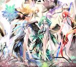  abstract blonde_hair blue_eyes blue_hair colorful green_eyes green_hair kabi_(kb) long_hair multiple_girls pixiv_fantasia pixiv_fantasia_new_world purple_hair red_hair very_long_hair wings 