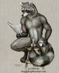  brown_eyes male mammal monochrome newspaper penis raccoon rog_minotaur sheath simple_background solo 