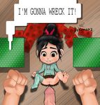  age_difference anus black_hair bow_tie bricks brown_eyes dekumonz_(artist) female fists hair hands hindpaw not_furry paws penis precum pussy size_difference skirt smile socks spread_legs spreading sweater toes vanellope_von_schweetz wreck-it_ralph young 