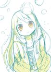  blush flat_chest from_above ico_(green_bullet) kimidori_(ico) long_hair looking_at_viewer looking_up original simple_background sketch smile solo white_background 