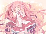  closed_eyes detached_sleeves flower hair_flower hair_ornament hatsune_miku headset hoshiyui_tsukino long_hair necktie open_mouth pink_hair sakura_miku skirt solo thighhighs twintails very_long_hair vocaloid 