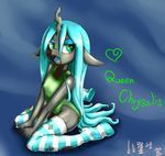  anthro anthrofied changeling child cub female friendship_is_magic green_eyes green_hair hair horn my_little_pony pokuytred queen_chrysalis_(mlp) socks suggestive swimsuit young 