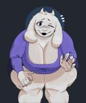2025 2_horns 5_fingers abstract_background anthro big_breasts biped black_eyebrows black_lipstick blue_eyes boss_monster_(undertale) bottomwear bovid breasts caprine claws cleavage cleavage_overflow closed_smile clothed clothed_anthro clothed_female clothing digital_drawing_(artwork) digital_media_(artwork) eyebrows eyelashes eyewear female finger_claws fingers floppy_ears front_view fully_clothed fully_clothed_anthro fully_clothed_female fur fur_tuft gesture glasses glistening glistening_breasts glistening_eyes glistening_legs goat head_tuft hi_res horn huge_breasts huge_thighs humanoid_hands iris kitapult leaning leaning_forward legs_together light_breasts light_claws light_ears light_horn lipstick looking_at_viewer makeup mammal mature_anthro mature_female monotone_breasts monotone_horn mouth_closed navel_outline one_eye_closed pince-nez portrait pupils purple_bottomwear purple_clothing purple_eyewear purple_glasses purple_shirt purple_skirt purple_topwear shadow shirt short_horn skirt small_horn smile smiling_at_viewer solo standing thick_thighs three-quarter_portrait topwear toriel tuft undertale undertale_(series) waving waving_at_viewer wearing_glasses white_breasts white_claws white_ears white_horn wink winking_at_viewer