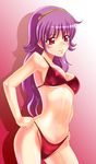  1girl athena_(series) bikini blush breasts cleavage green_eyes highres long_hair navel princess_athena purple_hair snk solo swimsuit 