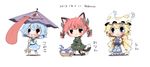  animal_ears artist_name bad_id bad_twitter_id blonde_hair blue_eyes blue_hair blush cart cat_ears cat_tail dated fox_tail hat heterochromia kaenbyou_rin multiple_girls open_mouth pushcart rebecca_(keinelove) red_eyes red_hair ribbon short_hair smile tail tatara_kogasa tongue touhou umbrella yakumo_ran 