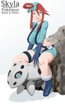  aron blue_eyes breasts fuuro_(pokemon) gen_3_pokemon gloves gym_leader hair_ornament huge_breasts maydrawfag pokemon pokemon_(creature) pokemon_(game) pokemon_bw red_hair shorts sidelocks solo suspenders thigh_strap 