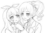  aikatsu! aikatsu!_(series) blush chin_grab couple eye_contact greyscale hoshimiya_ichigo kiriya_aoi lineart long_hair looking_at_another monochrome multiple_girls ponytail side_ponytail sketch yoban yuri 