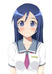  aragaki_ayase blue_eyes blue_hair highres kumatsugawa long_hair ore_no_imouto_ga_konna_ni_kawaii_wake_ga_nai school_uniform serafuku solo 